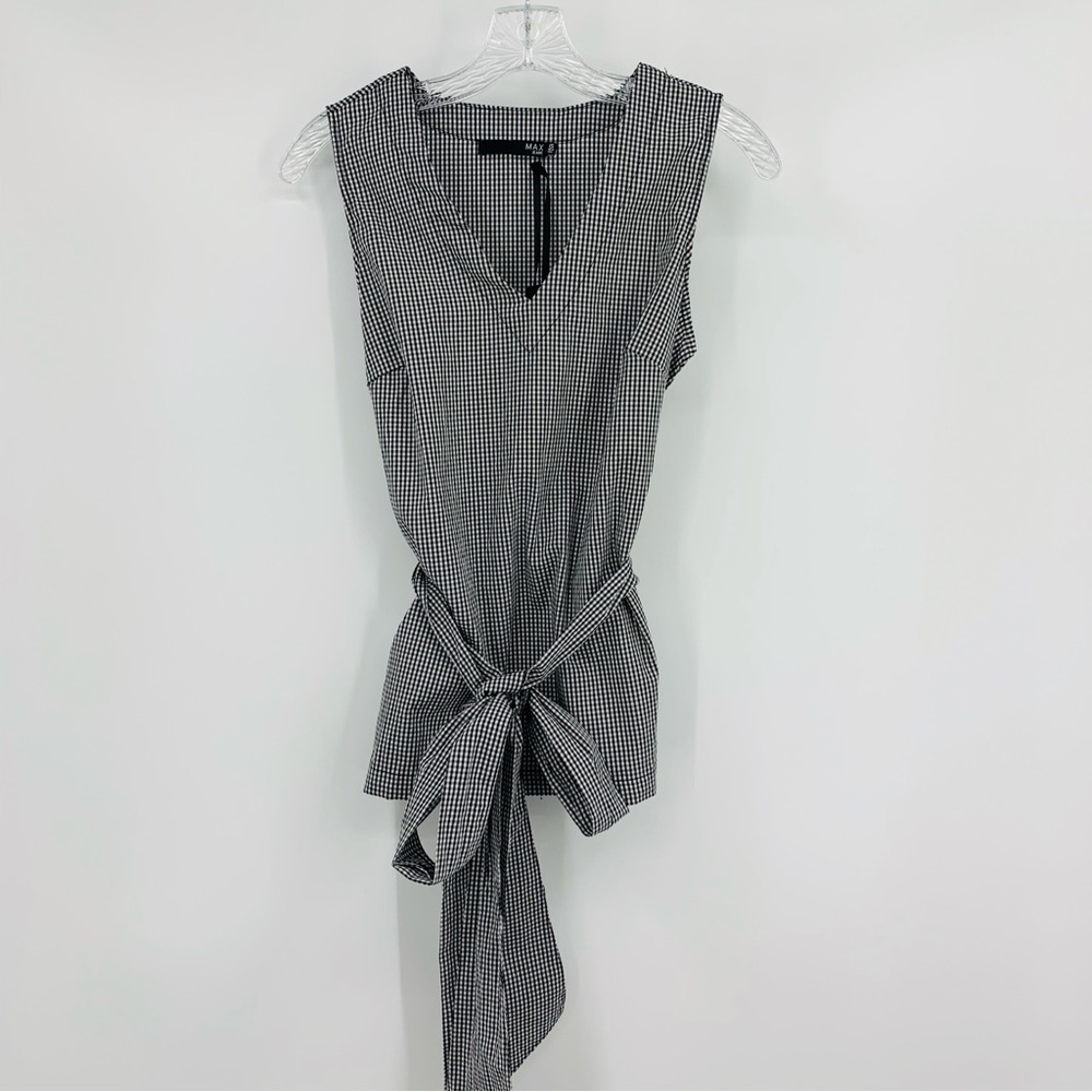 Max Jeans NWT Gingham Sleeveless Cotton Black White Blouse Size XS